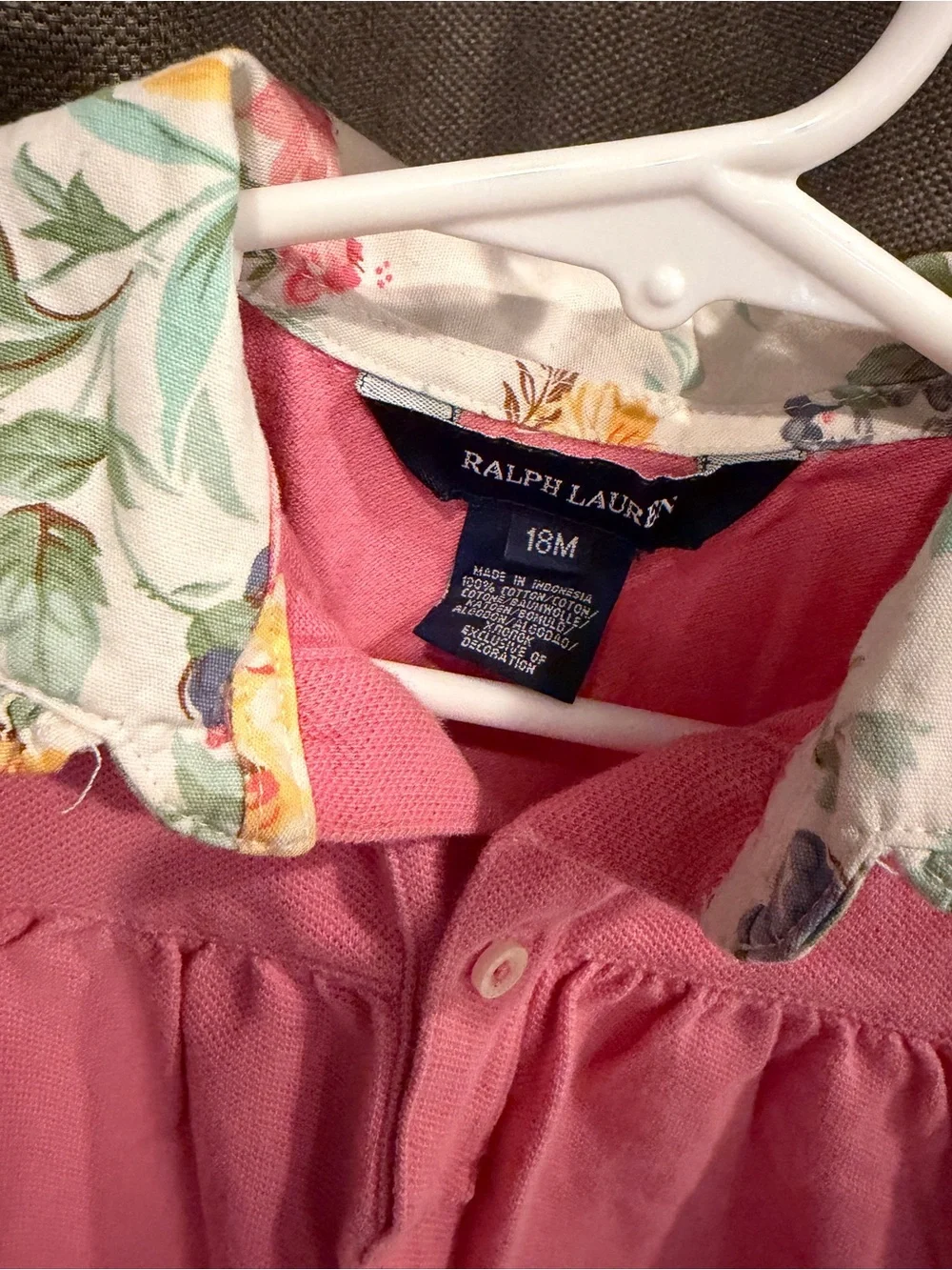 Ralph Lauren Pink Polo Dress with Floral Trim Collar